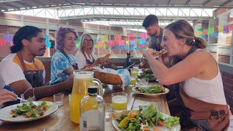 Mexico: Salsa Making Class in a Market with a Chef - Back to the work area: using a molcajete to build texture